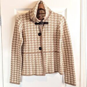 A. Ida Cream Tan Houndstooth Italian Wool Cardigan Sweater